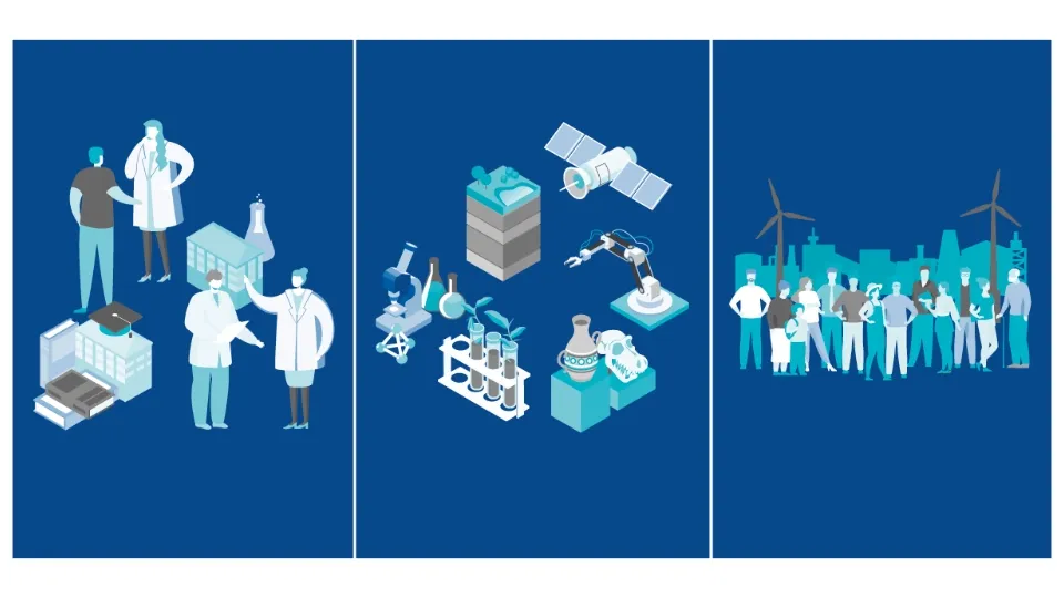 EU icons for researchers, research, and society